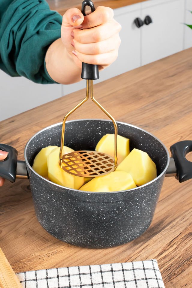 Porsima Patates Ezici Paslanmaz Metal Patates Ezici Püre Yapıcı Renkli Patates Ezeceği 24cm - Siyah