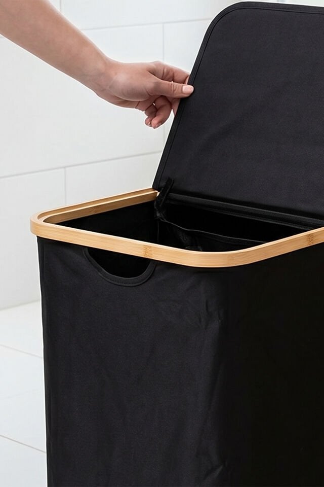 Porsima PBT-717 Bambu 2 Bölmeli Keten Banyo Kirli Çamaşır Sepeti Banyo Düzenleyici Sepet