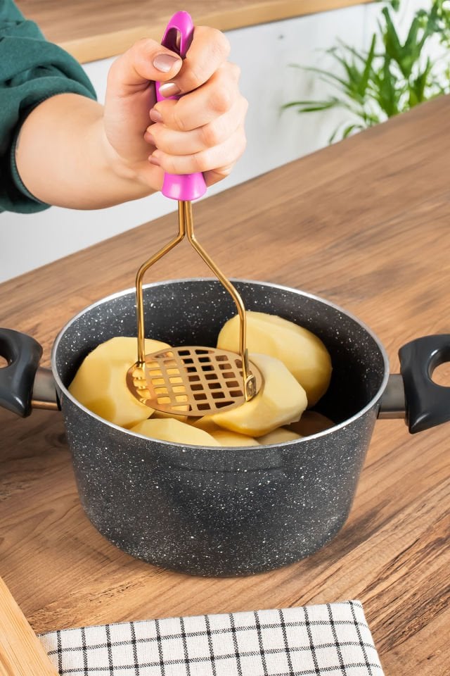 Porsima Patates Ezici Paslanmaz Metal Patates Ezici Püre Yapıcı Renkli Patates Ezeceği 24cm - Mor