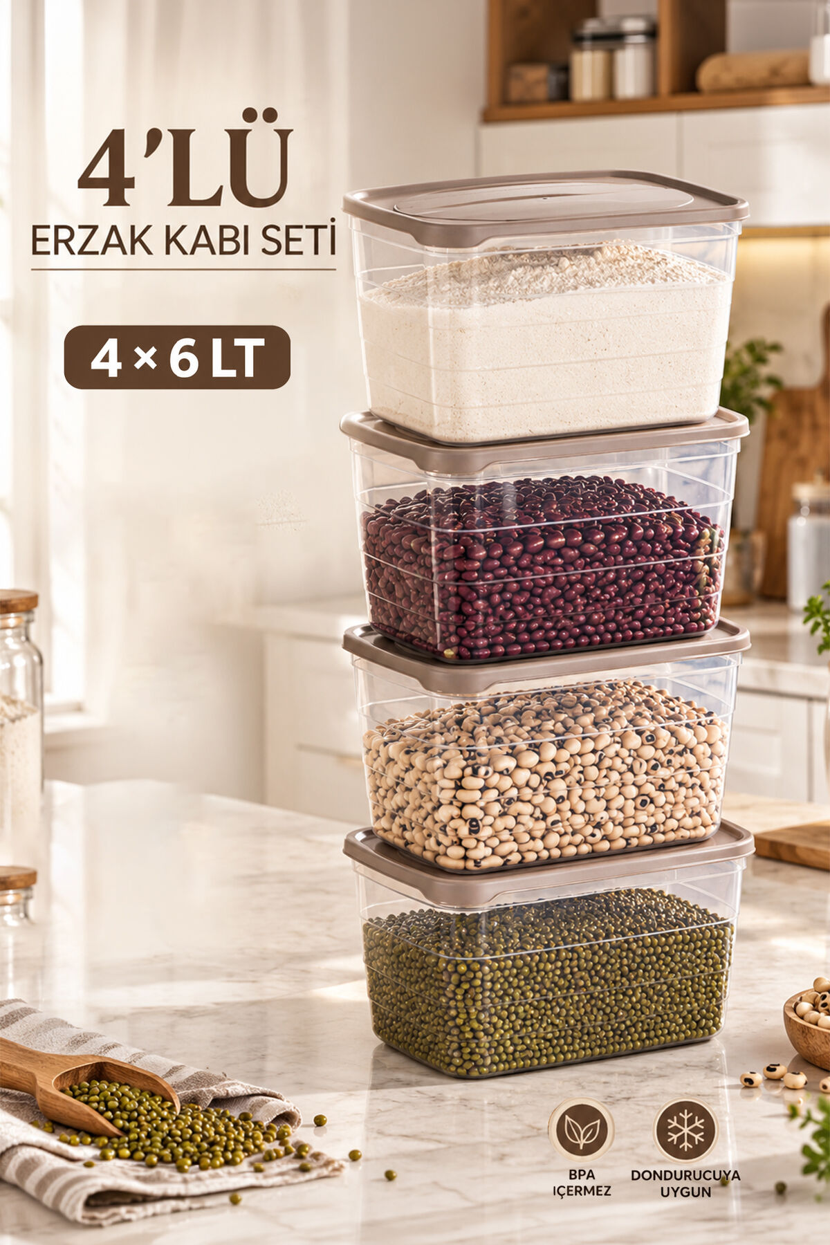 Porsima 09 1000 Latte 4'lü Uzun Trend Erzak-Bakliyat Saklama Kabı Seti – 6 L