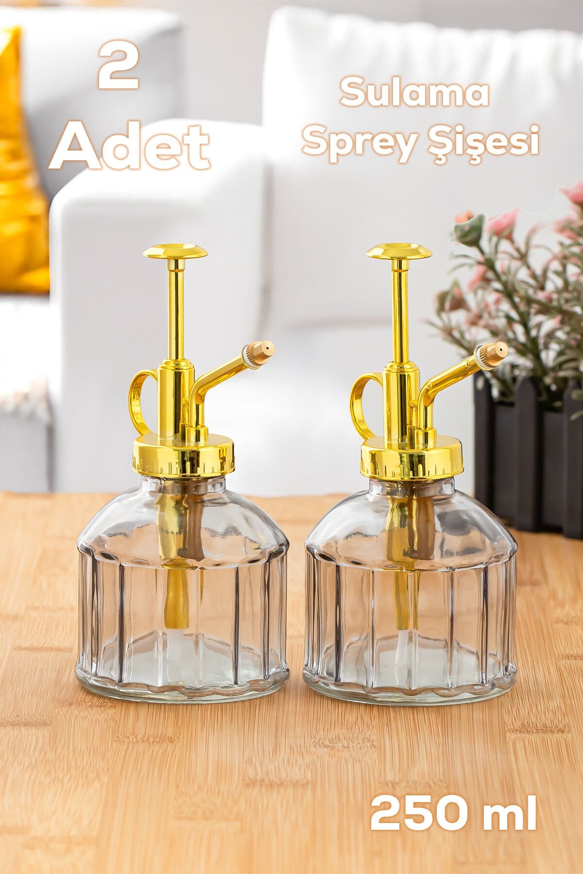 Perotti 15733 2li Gri Vintage Cam Bitki Sulama Şişesi Oda Kokusu Dağıtıcı Cam Dağıtıcı Sprey Yağlık 250ml