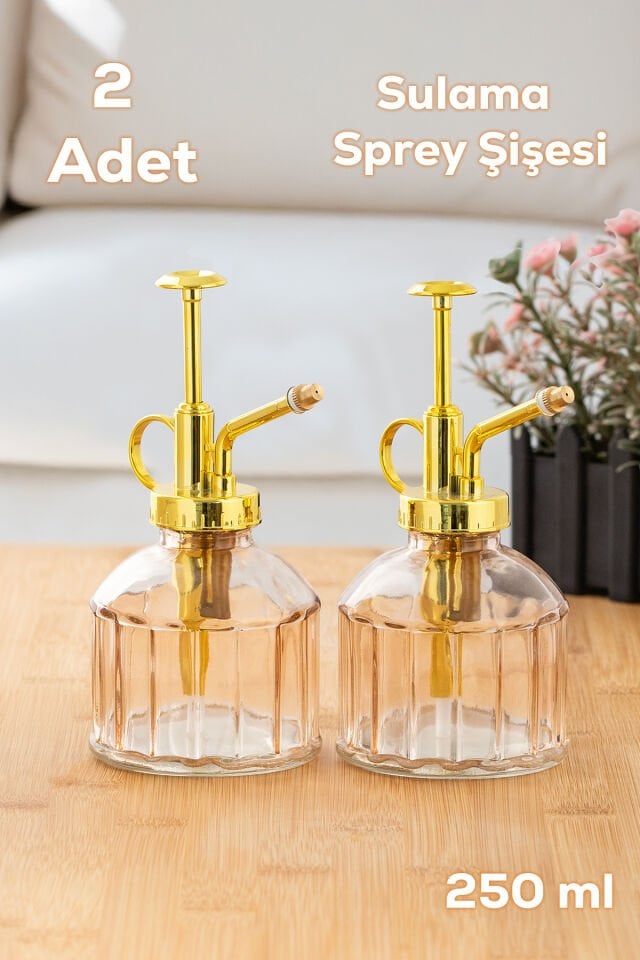 Perotti 15733 2'li Pembe Vintage Cam Bitki Sulama Şişesi Oda Kokusu Dağıtıcı Cam Dağıtıcı Sprey Yağlık 250ml