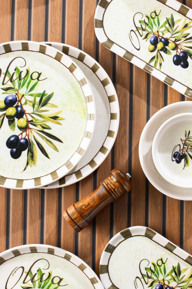 Perotti Olives 28 Parça 12 Kişilik Stackable Kahvaltı Takımı Sosluklu Kahvaltılık Sunum Seti Tabağı