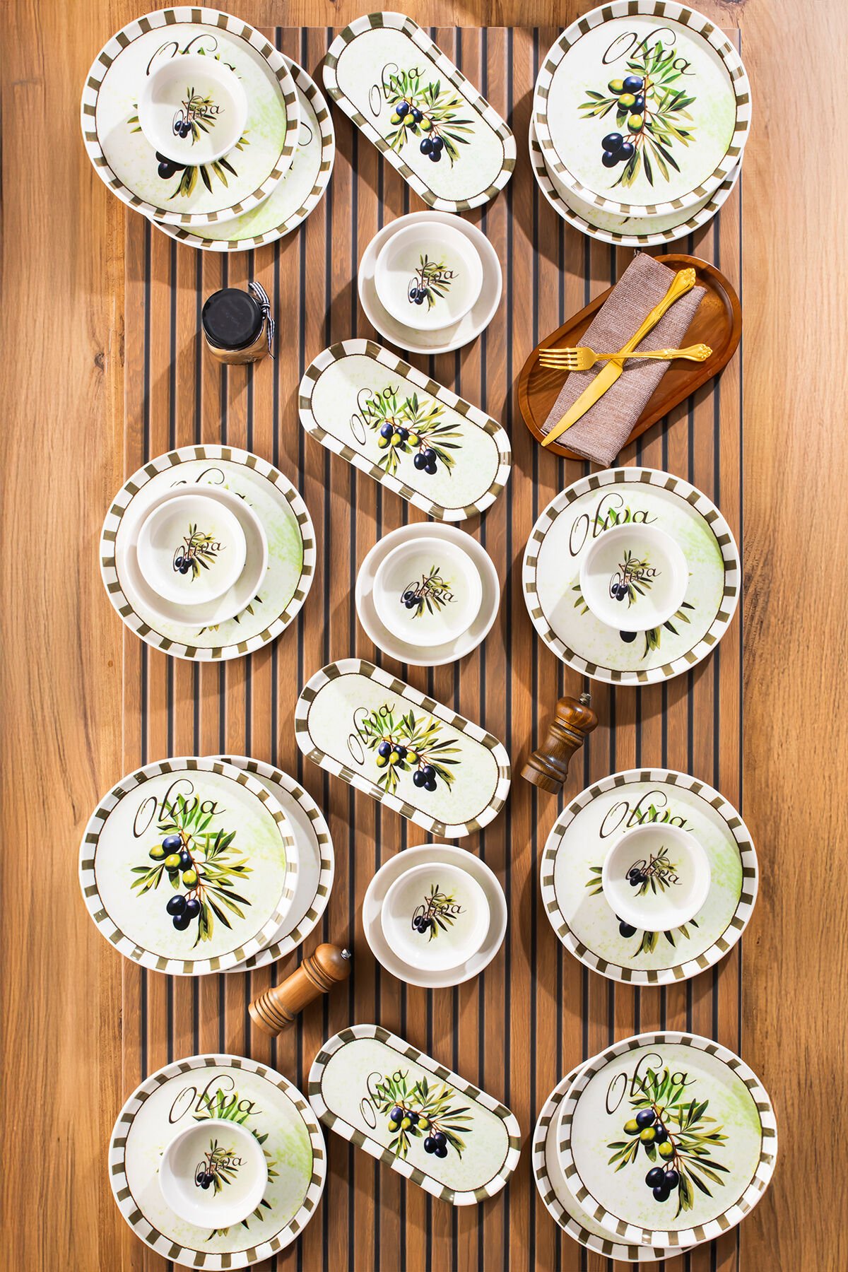 Perotti Olives 28 Parça 12 Kişilik Stackable Kahvaltı Takımı Sosluklu Kahvaltılık Sunum Seti Tabağı