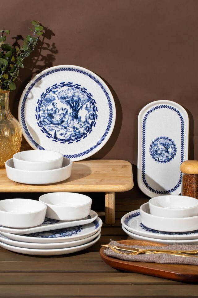 Perotti French 28 Parça 12 Kişilik Stackable Kahvaltı Takımı Sosluklu Kahvaltılık Sunum Seti Tabağı