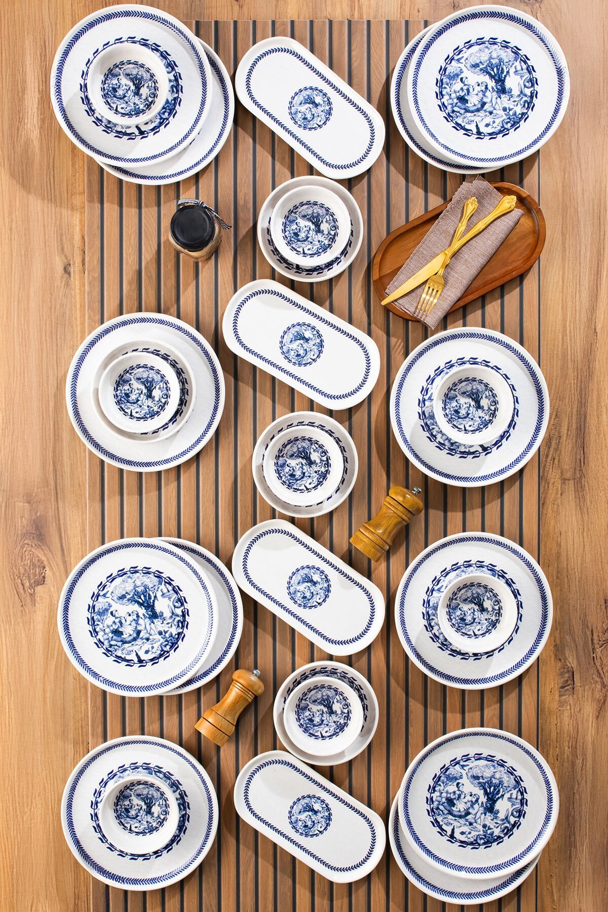 Perotti French 28 Parça 12 Kişilik Stackable Kahvaltı Takımı Sosluklu Kahvaltılık Sunum Seti Tabağı