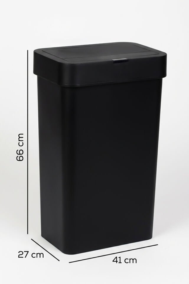 Porsima Me-05-1 Hareket Sensörlü Sessiz Kapatma Çöp Kutusu Banyo Mutfak Çöp Kovası Kapaklı Banyo Çöp Kovası 2 adet AA Pil Siyah 50LT