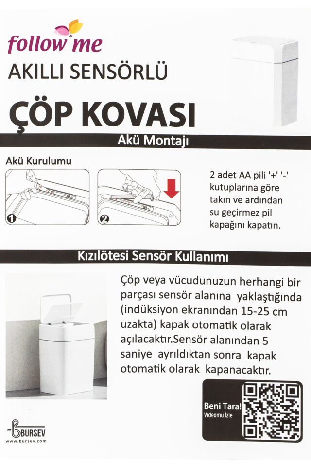 Porsima Me-05 Hareket Sensörlü Sessiz Kapatma Çöp Kutusu Banyo Mutfak Çöp Kovası Kapaklı Banyo Çöp Kovası 2 adet AA Pil Beyaz 50LT