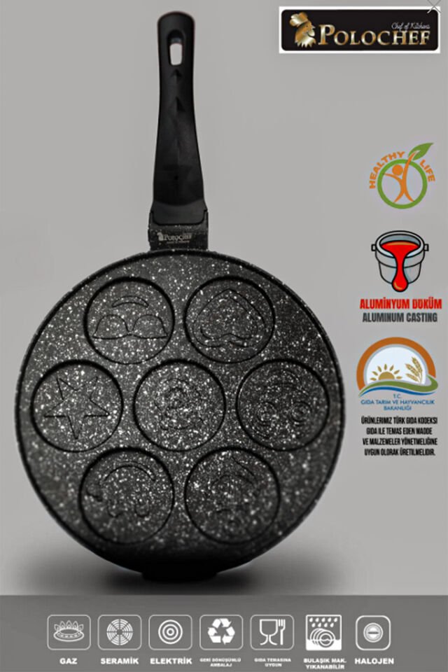 PoloChef IPC-126 Döküm Yanmaz Yapışmaz Emojili Pankek Tava Krep Tavası 26 cm