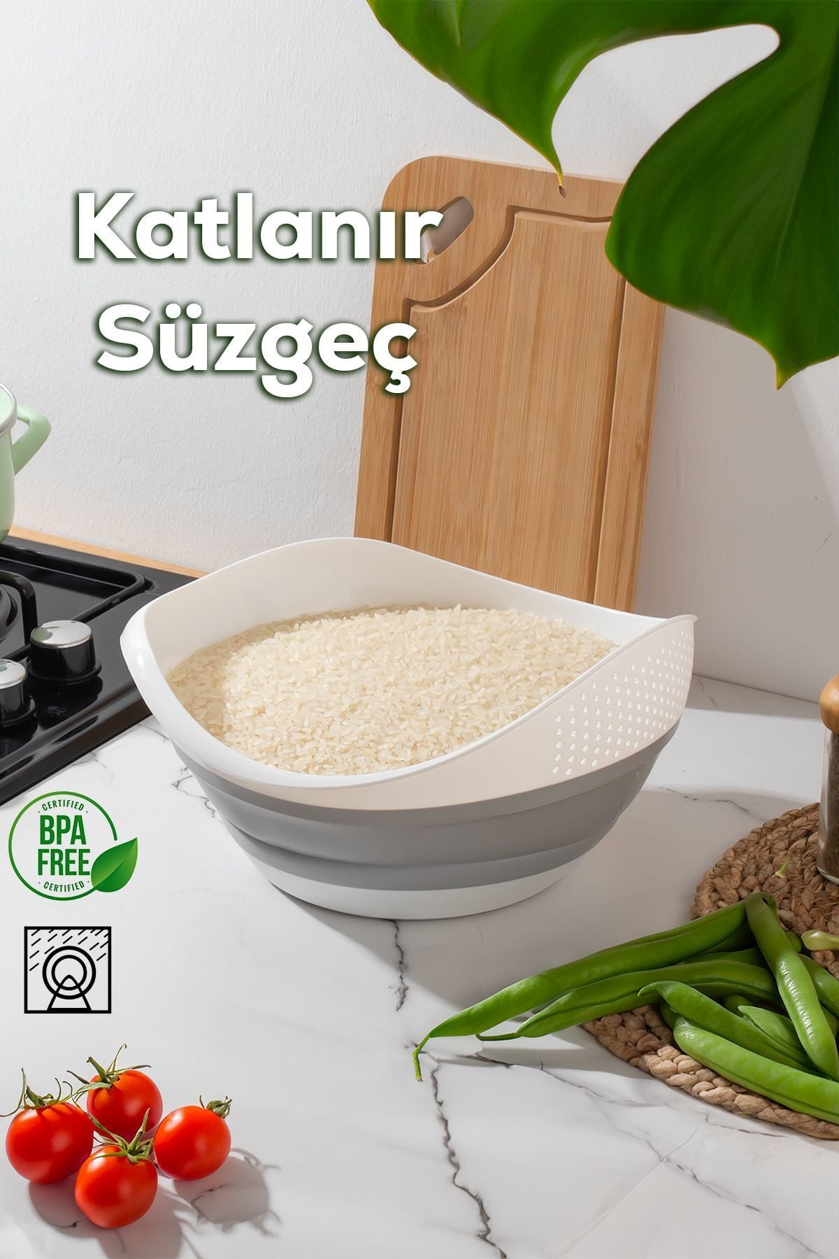 Porsima 726 Çok Amaçlı Katlanabilir Yıkama Süzgeci - Akordiyon Süzgeçi-Sebze Ve Meyve Süzgeci 3 Litre