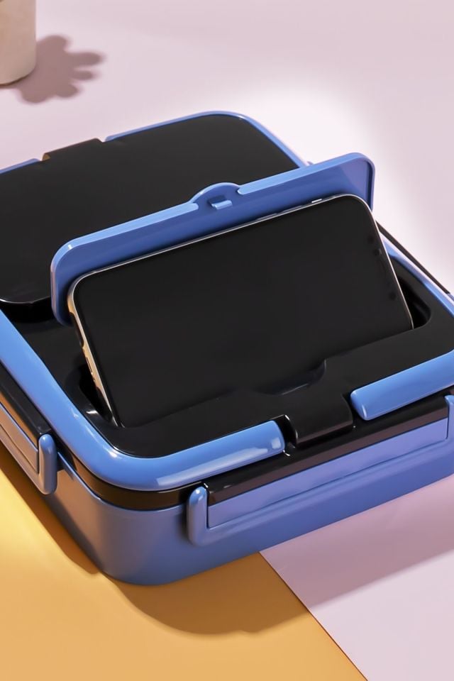 Porsima 1392-2 Çelik 3 Bölmeli Yemek Termosu Beslenme Kutusu Lunchbox Sefer Tası-mavi