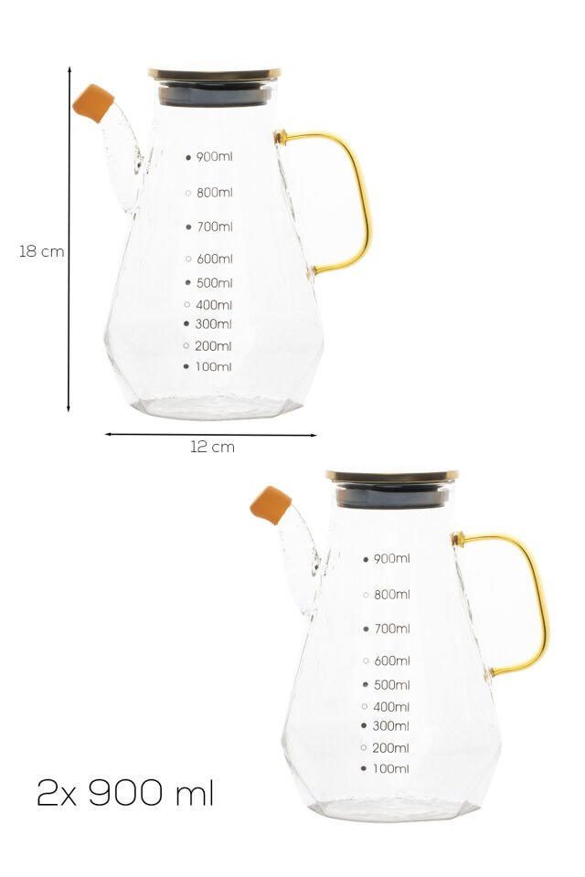 Porsima Yh003 2li Metal Kapaklı Vakumlu Ölçekli Borosilikat Cam Yağdanlık Takımı - Sızdırmaz Yağlık Sirkelik Seti 900ml+900ml
