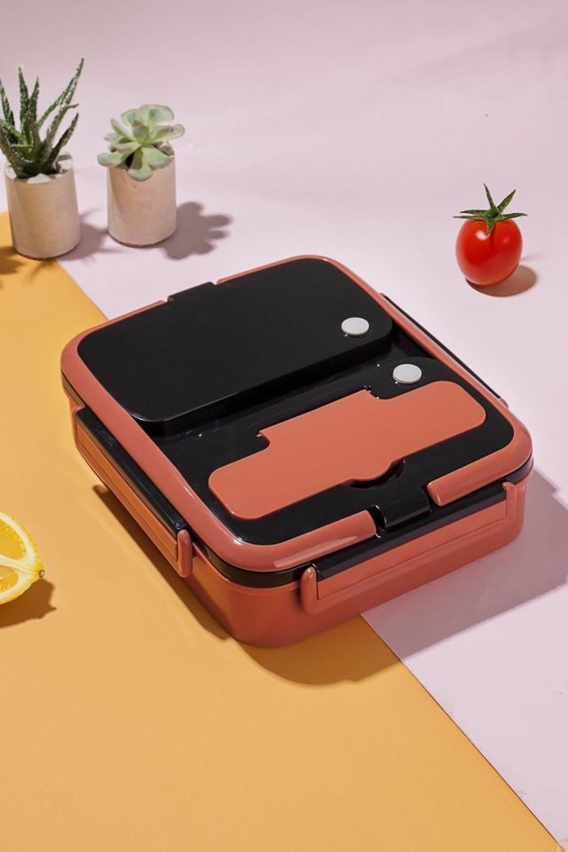 Porsima 1392-2 Çelik 3 Bölmeli Yemek Termosu Beslenme Kutusu Lunchbox Sefer Tası-KIRMIZI