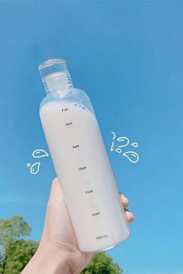 Porsima 2407 Borosilikat Cam Su Şişesi - Su Içme Saatli Matara Suluk - Baş Ucu Sürahisi-şeffaf