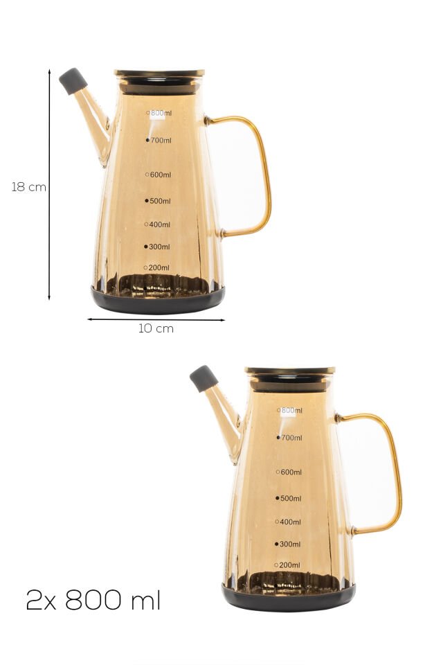 Porsima Yh009-D01 2li Metal Kapaklı Vakumlu Ölçekli Borosilikat Renkli Cam Yağdanlık Takımı - Sızdırmaz Yağlık Sirkelik Seti 800ml+800ml