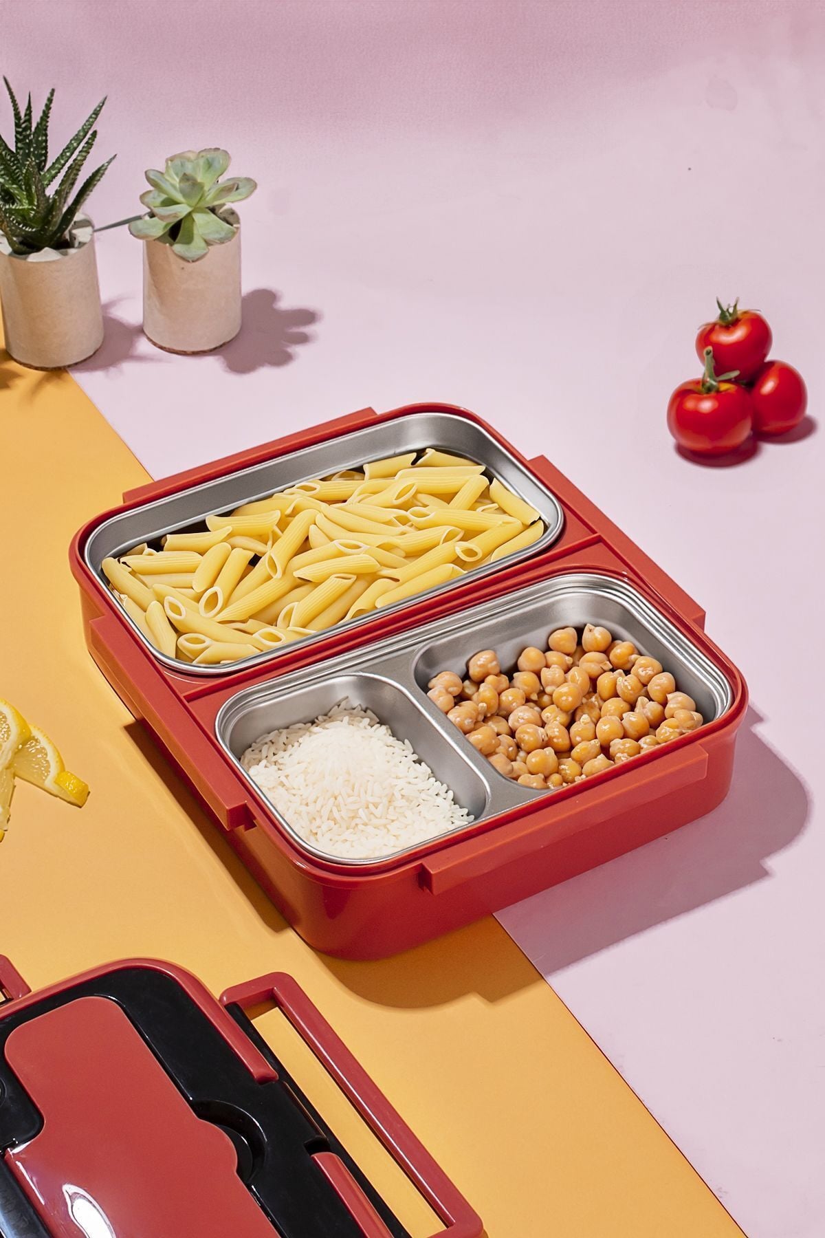 Porsima 1392-2 Çelik 3 Bölmeli Yemek Termosu Beslenme Kutusu Lunchbox Sefer Tası