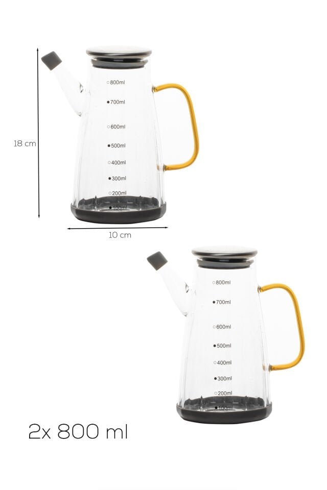 Porsima Yh009-D02 2li Metal Kapaklı Vakumlu Ölçekli Borosilikat Cam Yağdanlık Takımı - Sızdırmaz Yağlık Sirkelik Seti 800ml+800ml