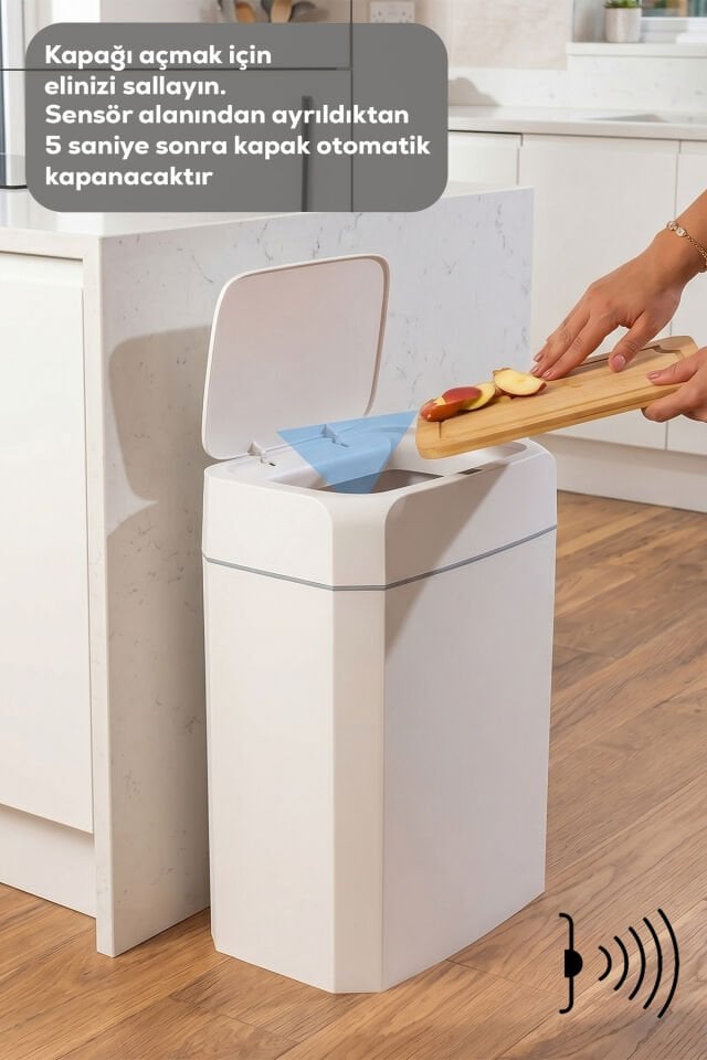 Porsima Me03 Hareket Sensörlü Sessiz Kapatma Çöp Kutusu Banyo Mutfak Çöp Kovası Kapaklı Banyo Çöp Kovası 22Lt