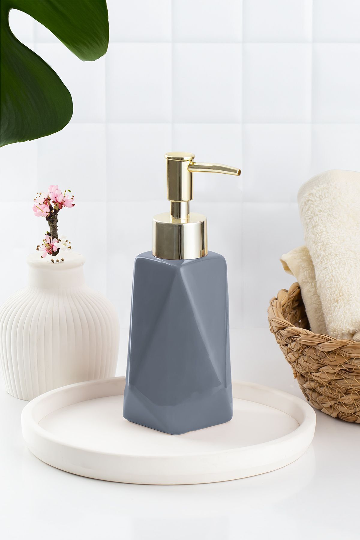 Porsima 3203 Porselen Sıvı Sabunluk - Tezgah Üstü Banyo Mutfak Lavabo Sabunluğu - 250 Cc