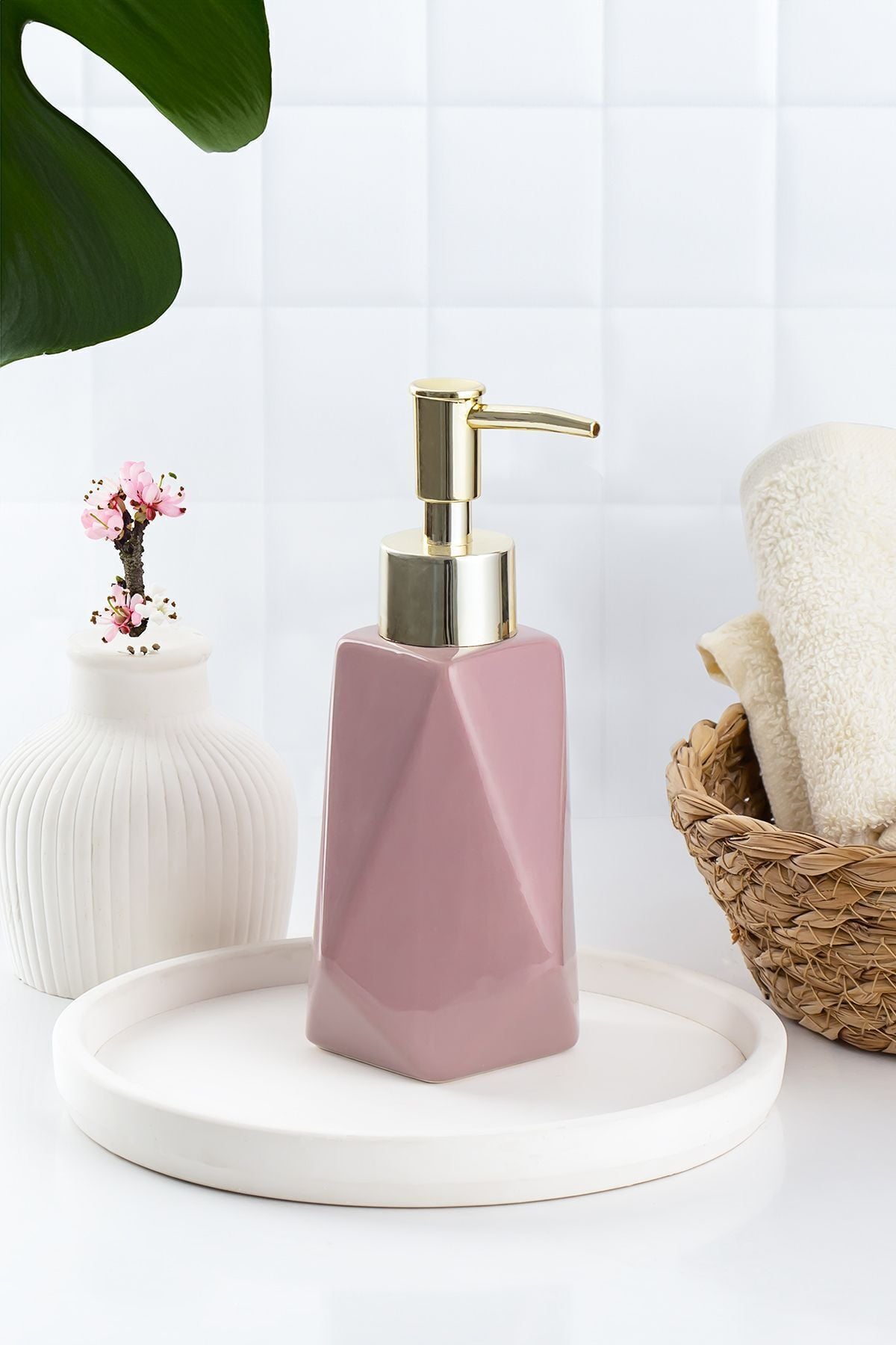 Porsima 3203 Porselen Sıvı Sabunluk - Tezgah Üstü Banyo Mutfak Lavabo Sabunluğu - 250 Cc