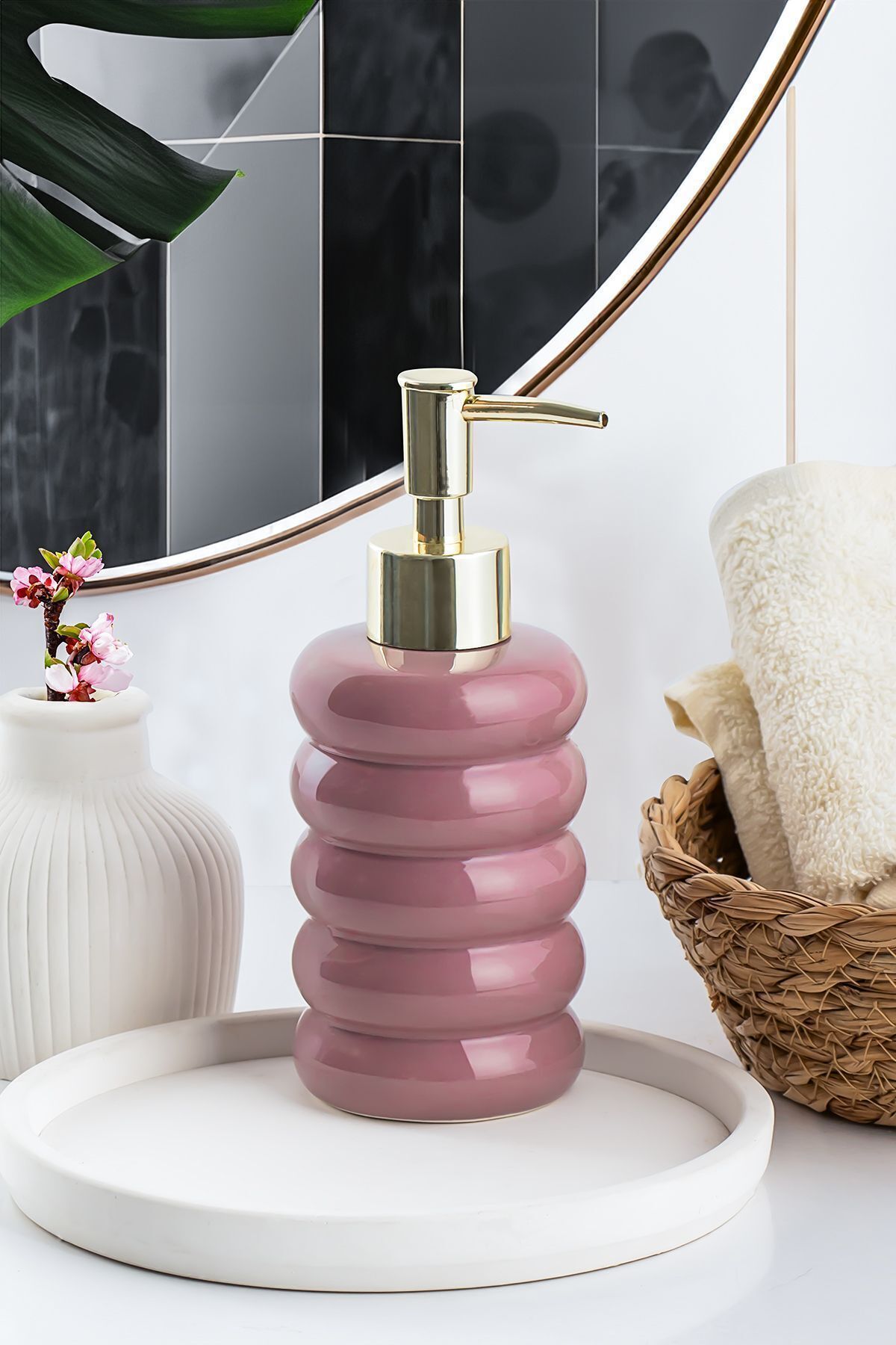 Porsima 3204 Porselen Sıvı Sabunluk - Tezgah Üstü Banyo Mutfak Lavabo Sabunluğu - 275 Cc