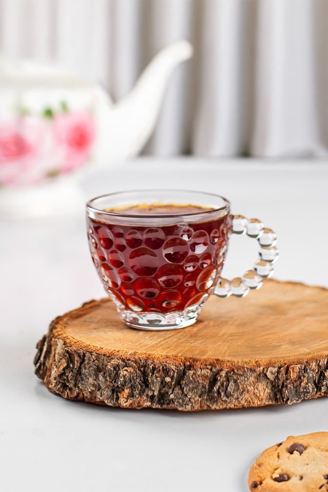 Porsima Cherry Coffee Taşlı Boncuklu Cam Kahve Takımı Çay Fincanı Lüks Kaliteli Cam Fincan 6'lı 80ml