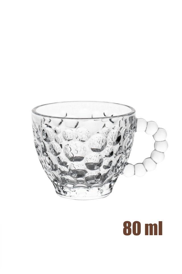 Porsima Cherry Coffee Taşlı Boncuklu Cam Kahve Takımı Çay Fincanı Lüks Kaliteli Cam Fincan 6'lı 80ml