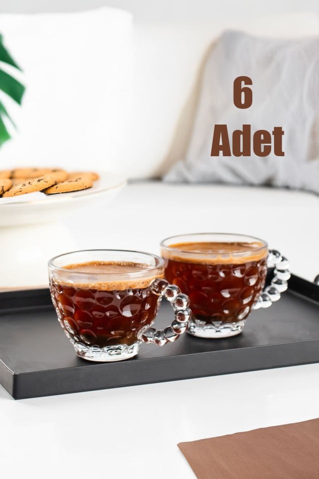 Porsima Cherry Coffee Taşlı Boncuklu Cam Kahve Takımı Çay Fincanı Lüks Kaliteli Cam Fincan 6'lı 80ml