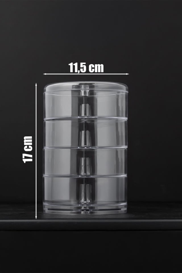 Porsima AK-515 4 Katlı Dönebilen Takı ve Makyaj Organizer Çok Amaçlı Düzenleyici Kozmetik Organizer Şeffaf