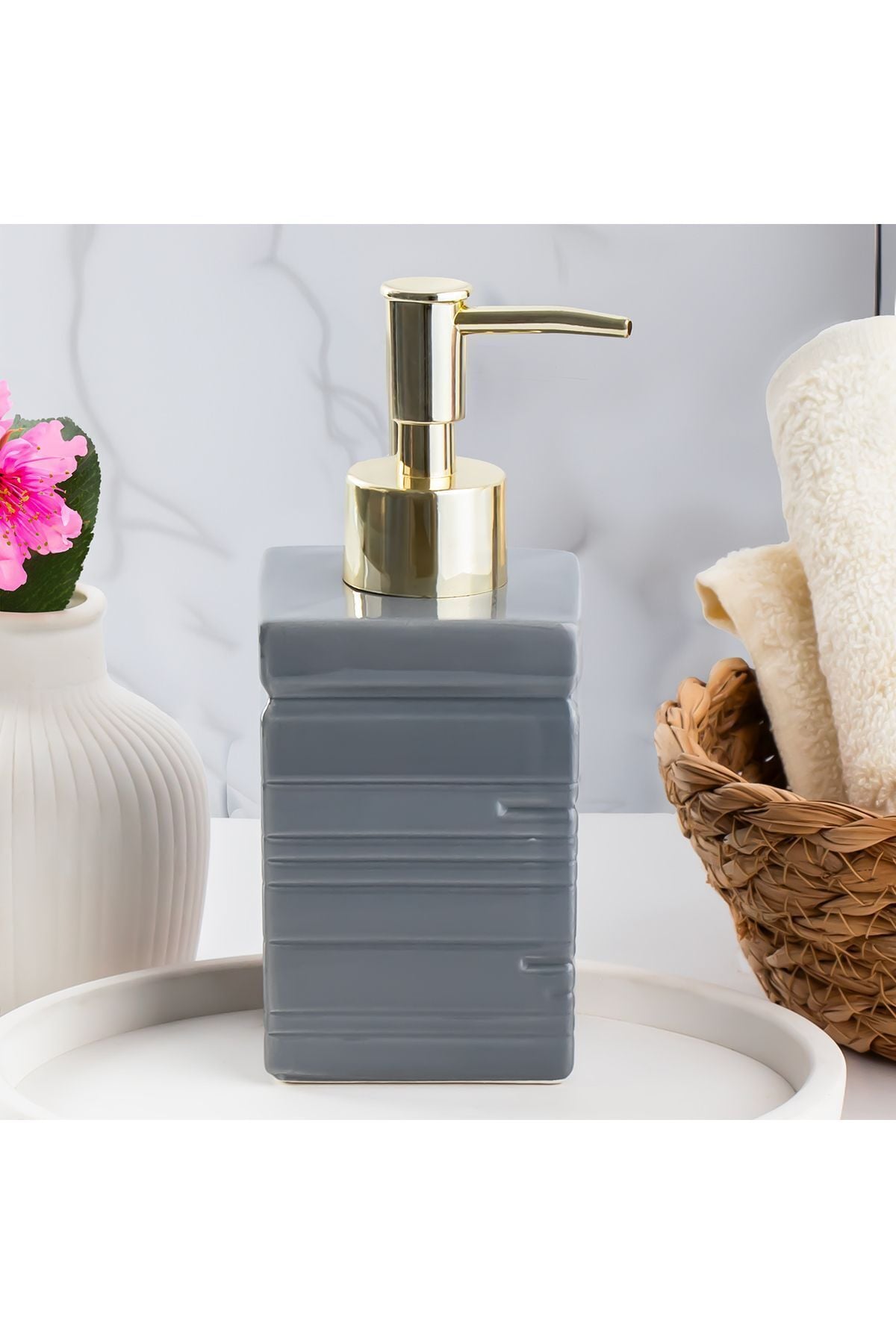 Porsima 3206 Porselen Sıvı Sabunluk - Tezgah Üstü Banyo Mutfak Lavabo Sabunluğu - 275 Cc