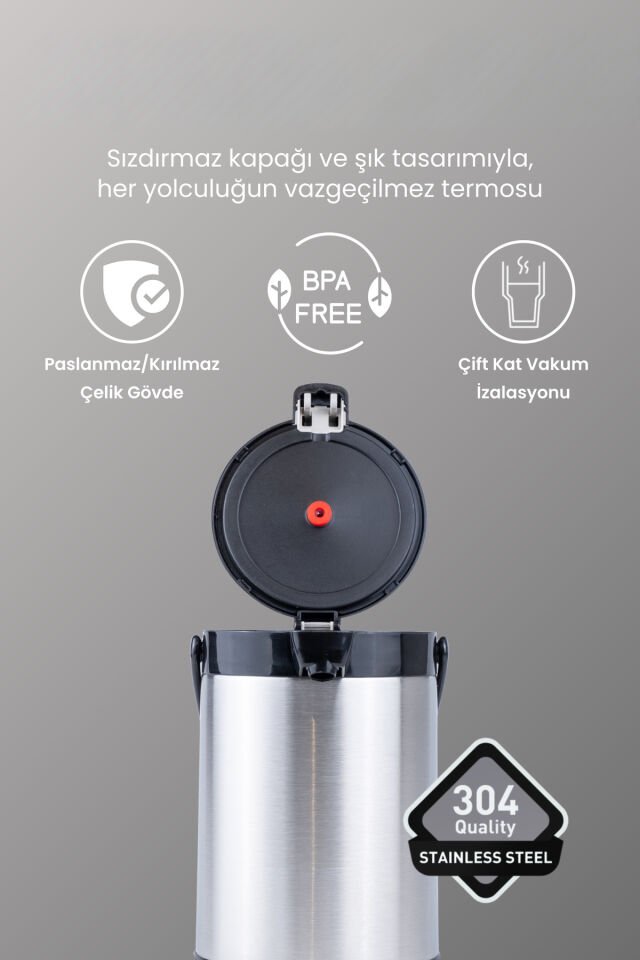 Porsima 2007 Çift Katmanlı Paslanmaz Çelik Termos Çay Termosu Su Termosu 2,5lt