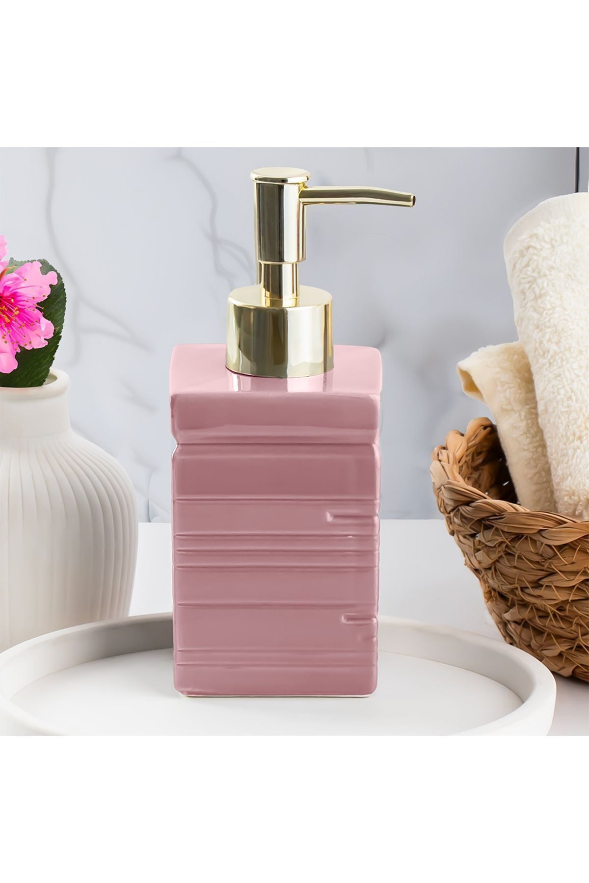 Porsima 3206 Porselen Sıvı Sabunluk - Tezgah Üstü Banyo Mutfak Lavabo Sabunluğu - 275 Cc