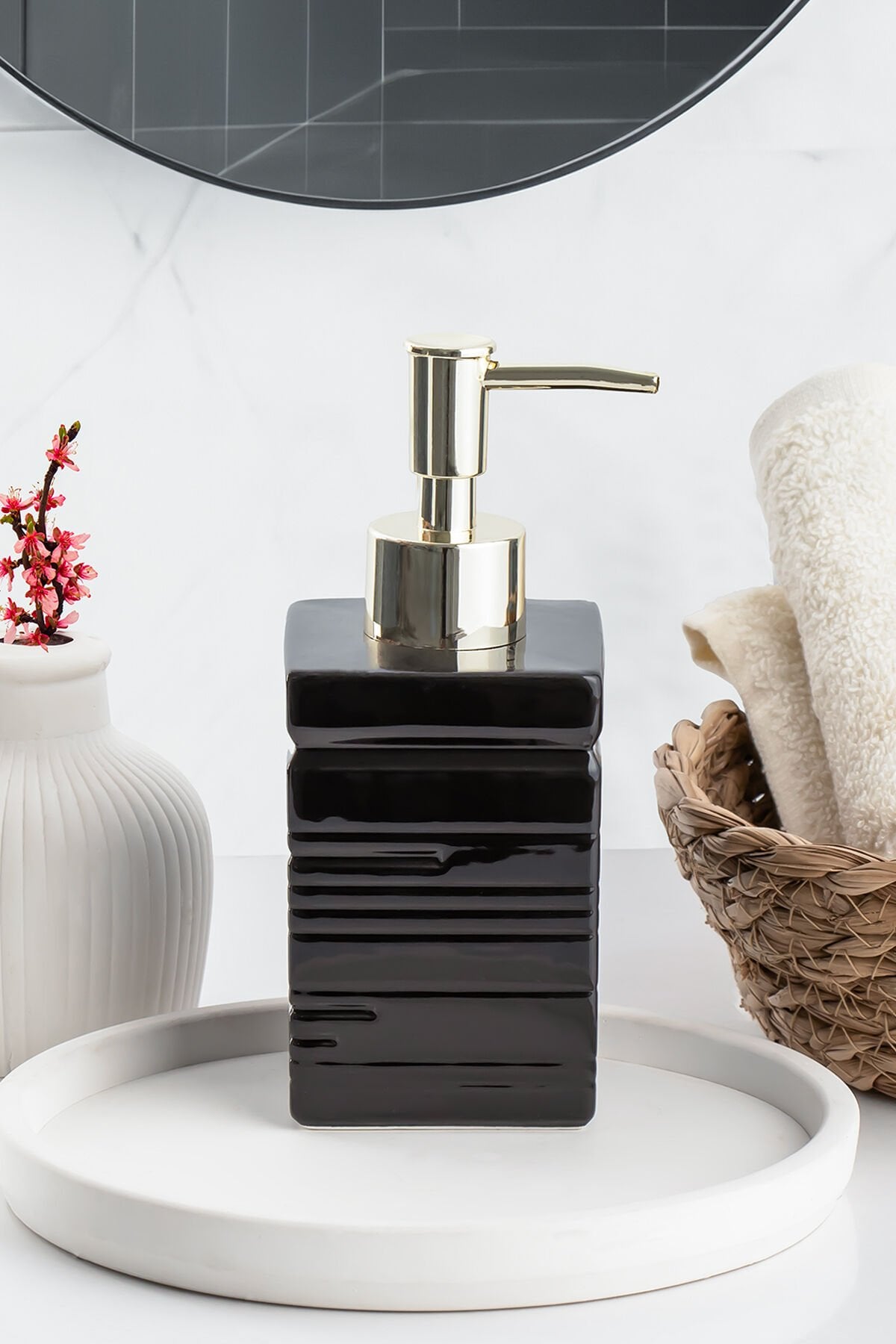 Porsima 3206 Porselen Sıvı Sabunluk - Tezgah Üstü Banyo Mutfak Lavabo Sabunluğu - 275 Cc