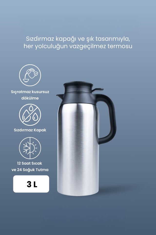 Porsima 2125 DailyServe Çift Katmanlı Paslanmaz Çelik Termos Çay Termosu Su Termosu 3lt