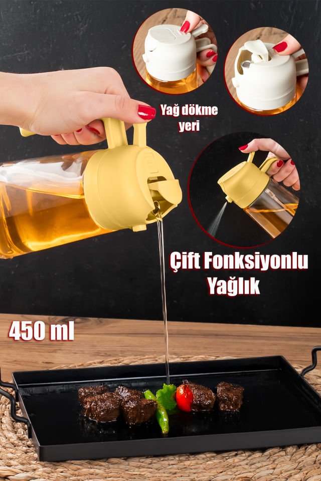 Porsima ALK-3157 Çok Amaçlı Cam Sprey Şişe -Yağdanlık Limon Sirke Sos Püskürtücü, Sızdırmaz Yağdanlık Sarı