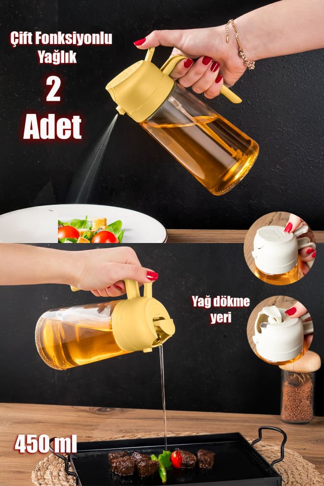 Porsima ALK-3157 Çok Amaçlı Cam Sprey Şişe -Yağdanlık Limon Sirke Sos Püskürtücü, Sızdırmaz Yağdanlık Sarı