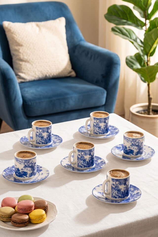 Porsima 0731 12 Parça Porselen Türk Kahve Fincan Takımı - Kahve Fincan Seti - 90ml