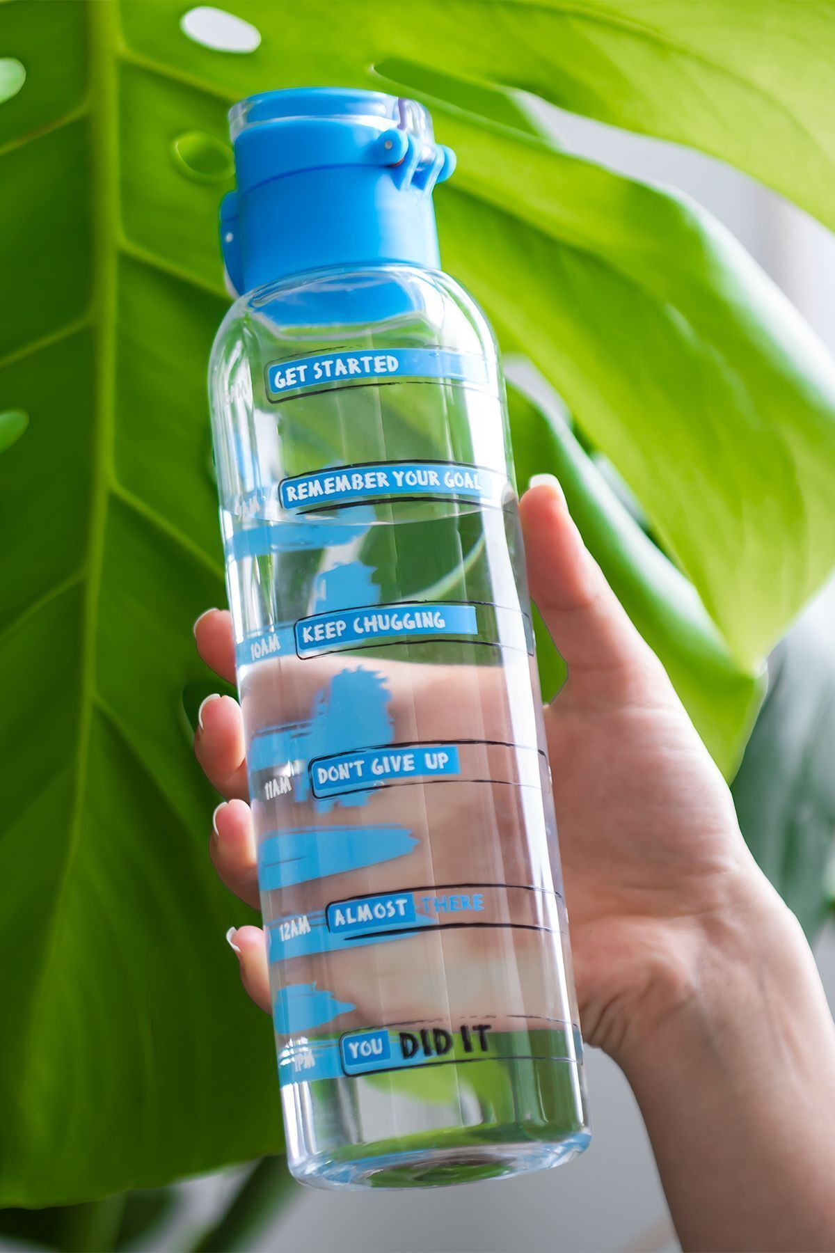 Porsima 161407-055 Kolay Saat Hatırlatmalı Ölçekli Su Şişesi Matara Suluk-Sporcu Matarası-750 cc Mavi