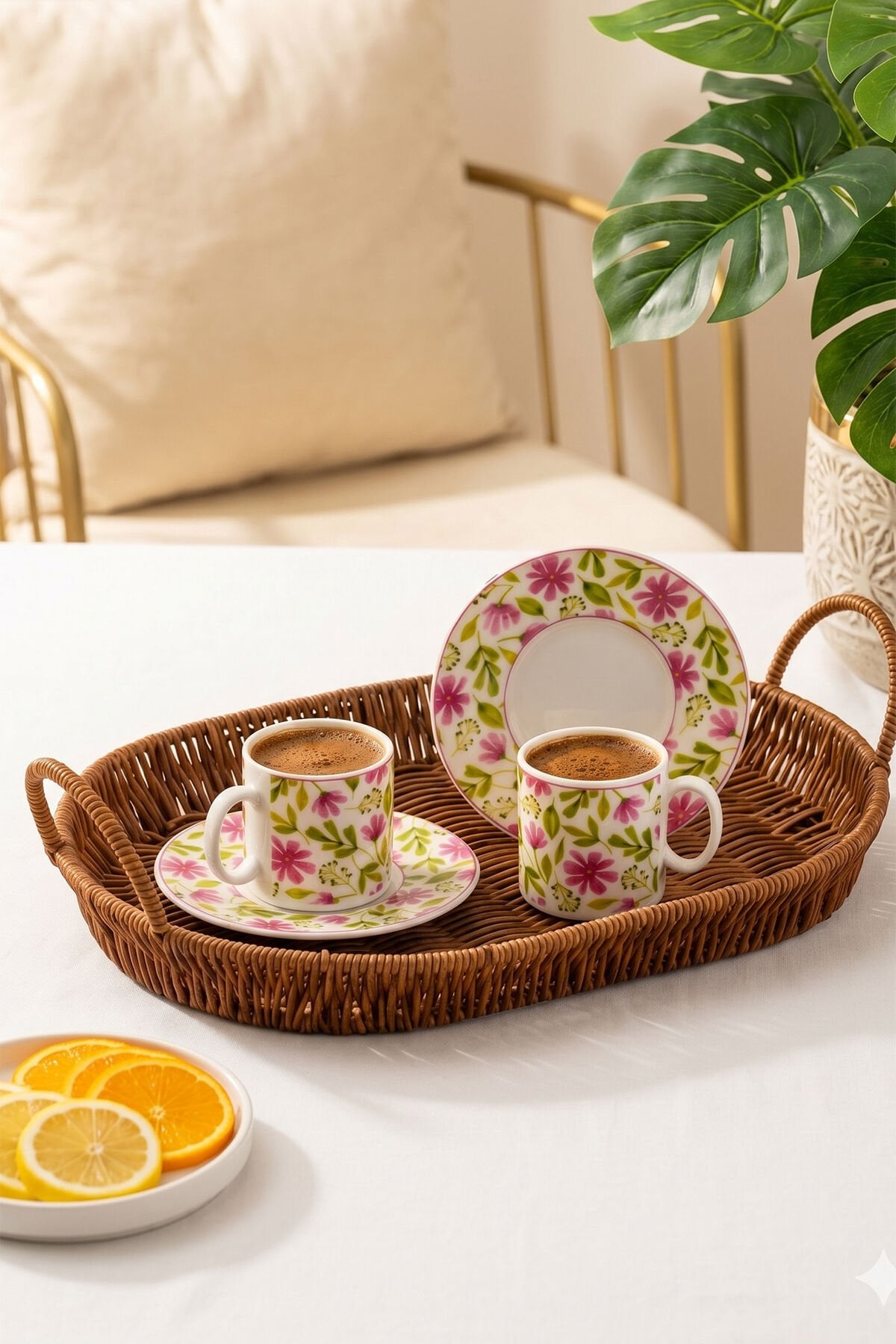 Porsima 0784 12 Parça Porselen Türk Kahve Fincan Takımı - Çiçek Desenli Kahve Fincan Seti - 90ml