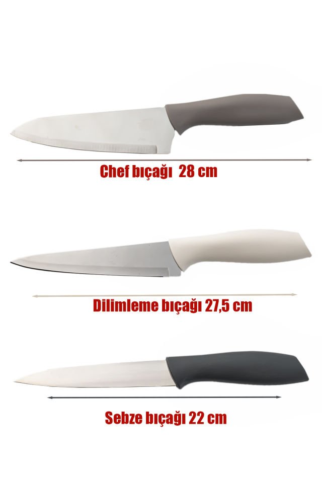 Porsima 3156 - 3'lü Bıçak Seti Meyve, Et Doğrama Bıçağı Şef Bıçakları Kaliteli Sağlam Bıçaklar 28 x 27.5 x 22  Cappuccino-Antrasit-Krem