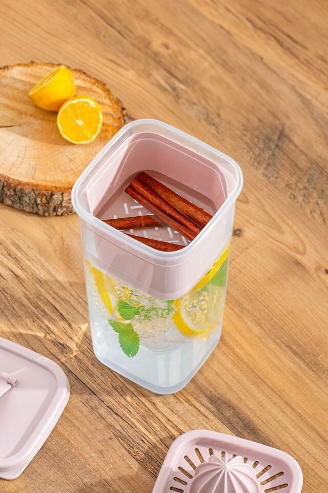 Porsima 06-1109 Sızdırmaz Kapaklı Detoks Sürahi-matara & Limonluk -Şerbetlik -şeffaf 1 ,5 L Pembe