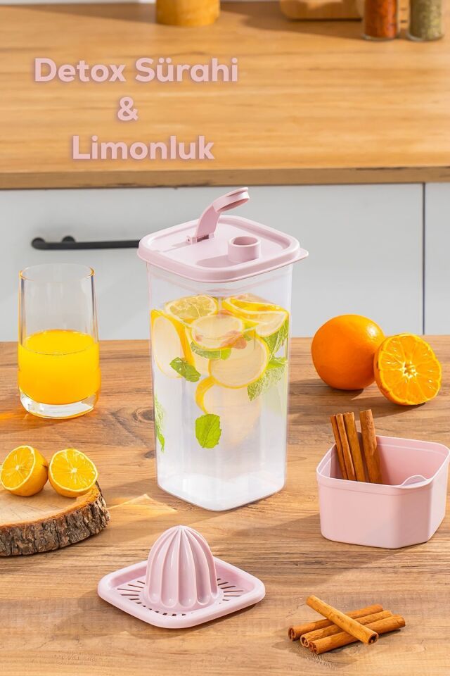 Porsima 06-1109 Sızdırmaz Kapaklı Detoks Sürahi-matara & Limonluk -Şerbetlik -şeffaf 1 ,5 L Pembe