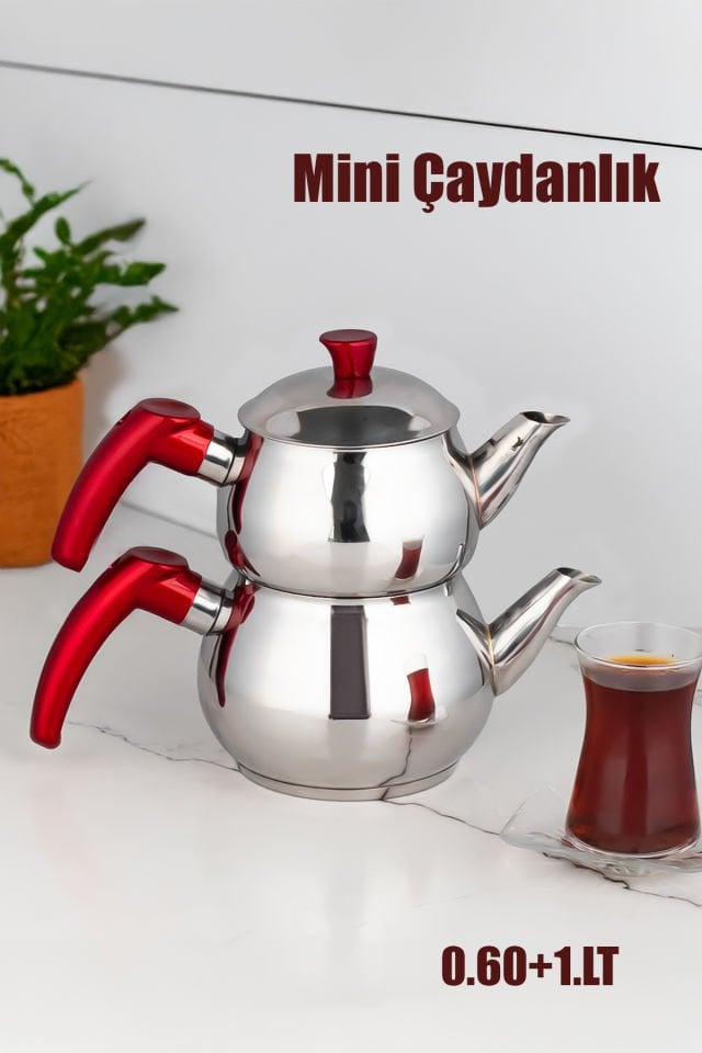 Porsima 2NO Dayanıklı Mini Boy Paslanmaz Çelik Çaydanlık 0.60+1.00LT Çaydanlık Takımı