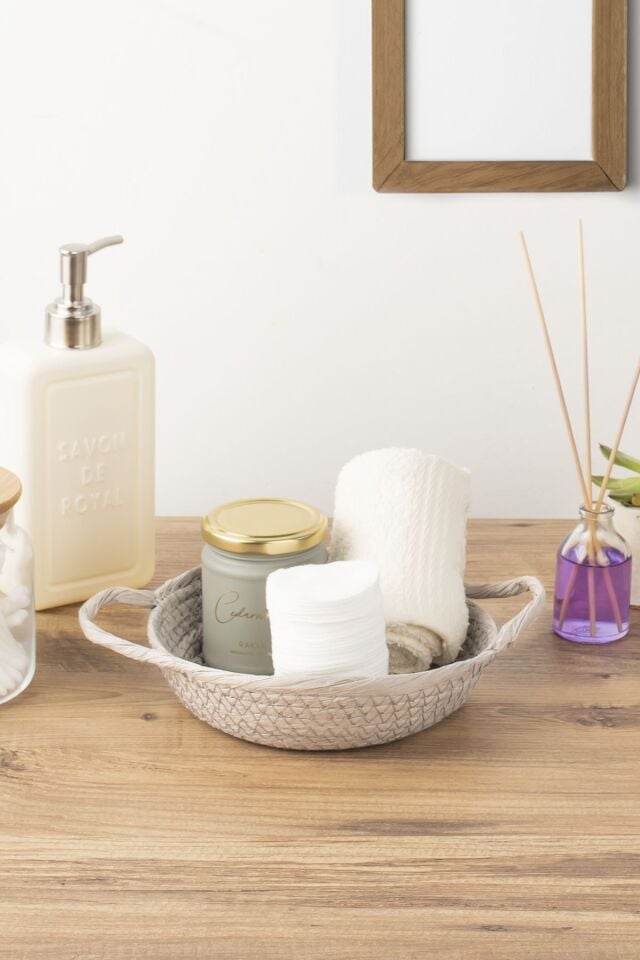 Porsima 15289 Yuvarlak Hasır Sepet Düzenleyici Ekmeklik - Gri