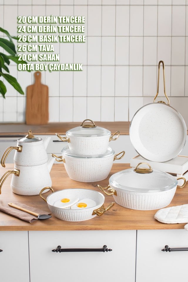 Lines L-5084 11 Parça Oscar Granit Desenli Çeyiz Tencere Seti