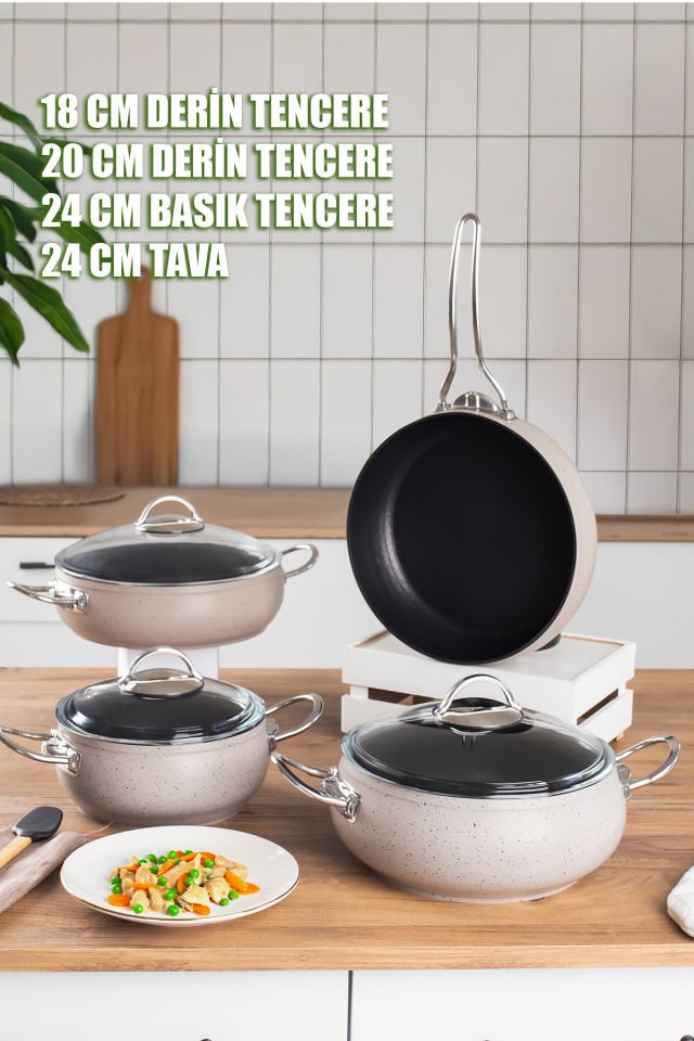 Lines L-5094-3 Ihlamur Metal Kulp Yonca 7 Parça Güveç Set