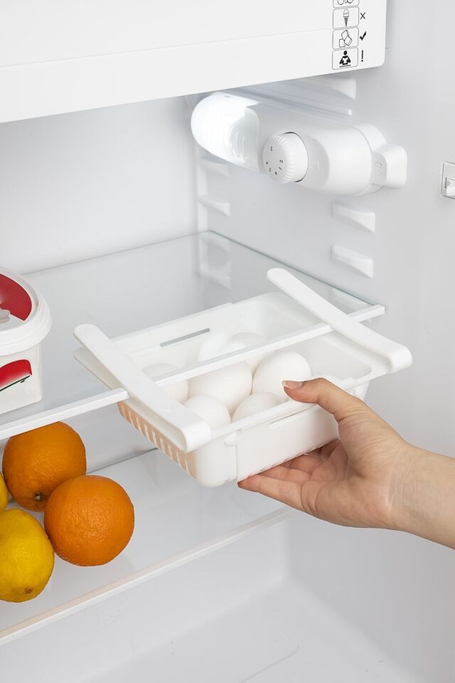 Porsima Org-10 Buzdolabı Içi Organizer Askılı Akordion Süzgeçli Ayarlanabilir Raf - Beyaz