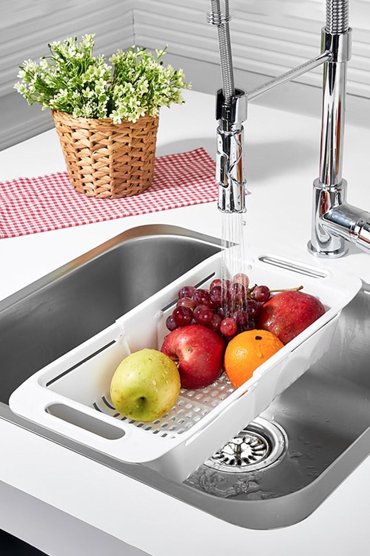 Porsima Org-11 Ayarlanabilir Lavabo İstasyonu - Pratik Sürgülü Lavabo İçi Süzgeci - Beyaz