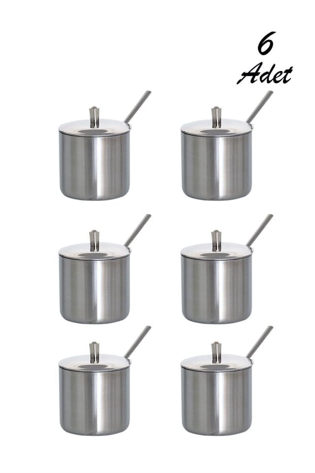 Porsima Elit 6 Lı Paslanmaz Çelik Çay Kaşıklı Kapaklı Metal Şekerlik Masaüstü Baharatlık Takımı