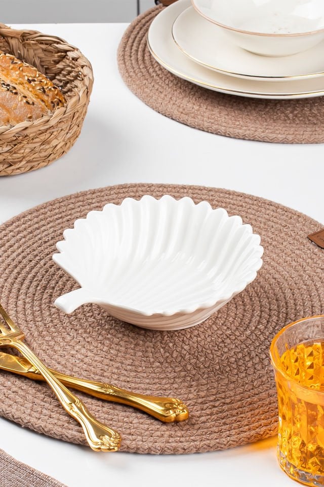 Porsima 174N Porselen Kase, Derin Salata Kase Sunum, Servis Kasesi Servis Tabağı Yaprak Desenli 15 Cm